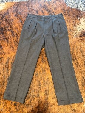 VTG 1988 Custom Tailored Wool Trousers 38x29 Pleated Cuffed Charcoal Hong Kong